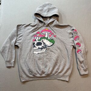 Skull‎ Mushroom Grunge Hood Sweatshirt Men Large Streetwear Skater Psychedelic